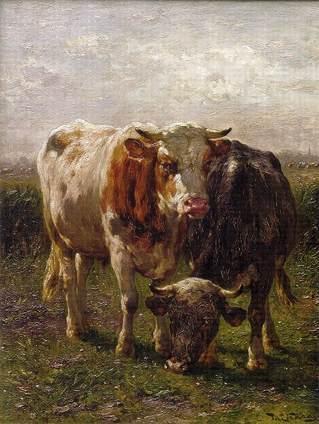 Johannes Hubertus Leonardus de Haas Bull and cow in the floodplains at Oosterbeek